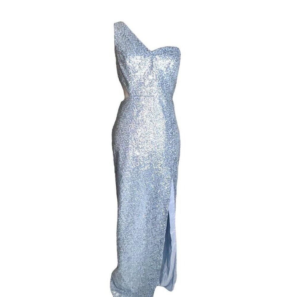 Aidan Mattox Women's One-Shoulder Sequin Prom Evening Gown Blue Size 8 NWT $268